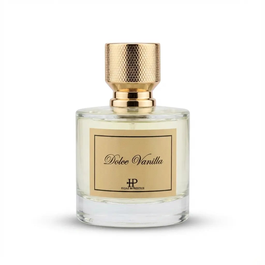Flacon de parfum Dolce Vanilla 50ml vanille épicée vue de face fond blanc Hijaz Parfum