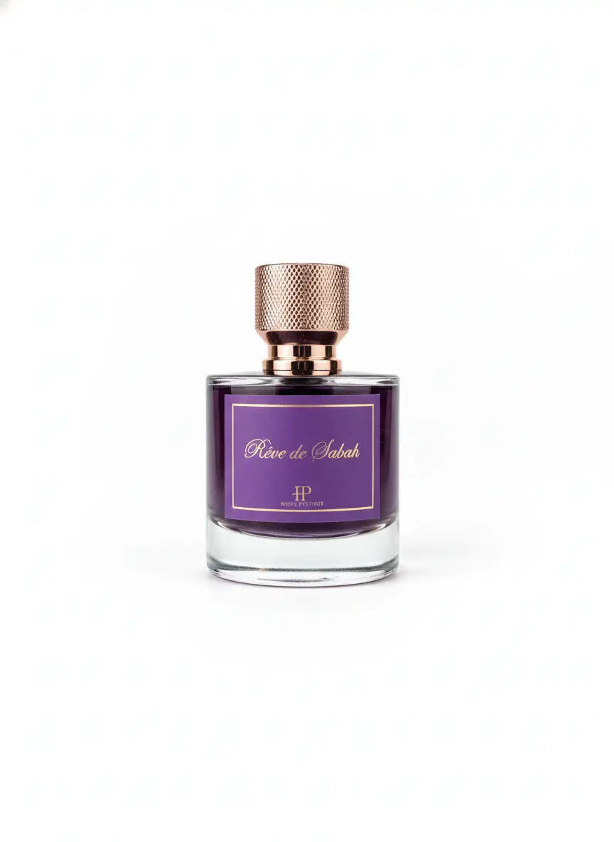 Flacon de parfum Rêve de Sabah 50ml oriental fruité vue de face fond blanc Hijaz Parfum