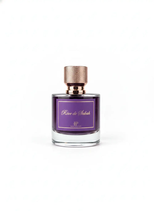Flacon de parfum Rêve de Sabah 50ml oriental fruité vue de face fond blanc Hijaz Parfum