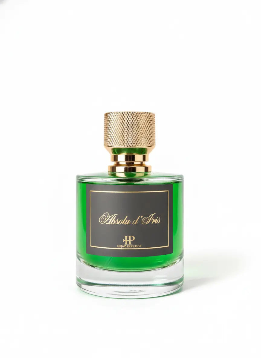 Flacon de parfum Absolu d'Iris 50ml poudré boisé vue de face fond blanc Hijaz Parfum