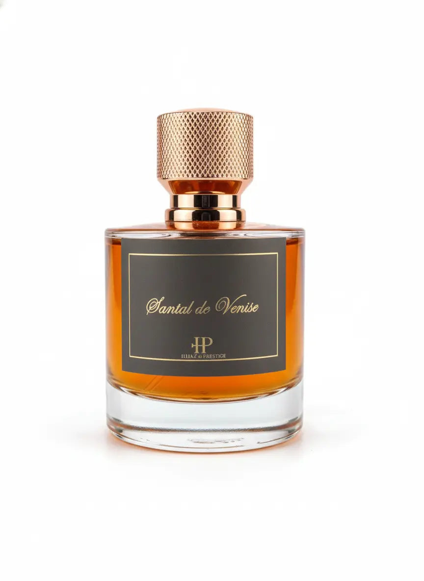 Flacon de parfum Santal de Venise 50ml bois de santal crémeux vue de face fond blanc Hijaz Parfum