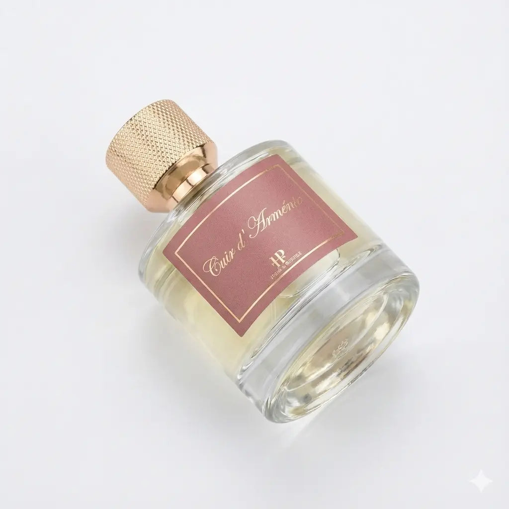 Vue de profil flacon parfum intense Cuir d'Arménie 50ml sur fond blanc Hijaz Parfum