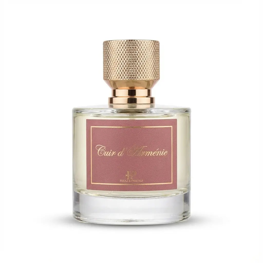 Flacon de parfum Cuir d'Arménie 50ml cuir épicé vue de face fond blanc Hijaz Parfum