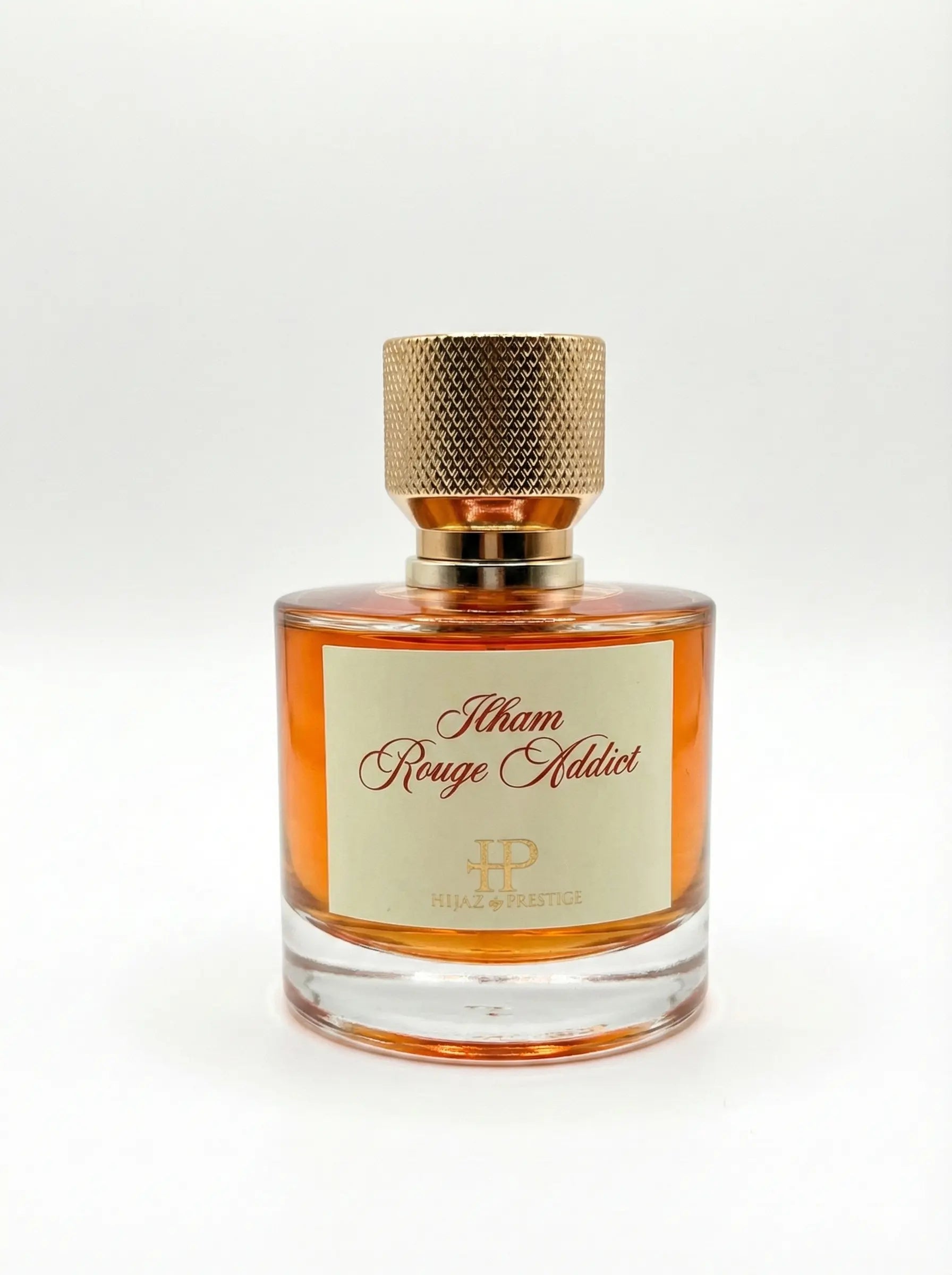 Flacon de parfum Ilham Rouge Addict 50ml fruits rouges caramel vue de face fond blanc Hijaz Parfum
